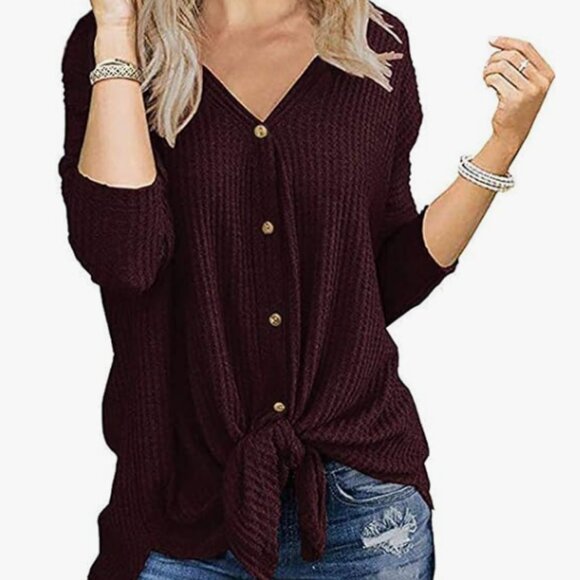 New Long Sleeve Button Down Shirts wine Red XXL - Picture 2 of 5